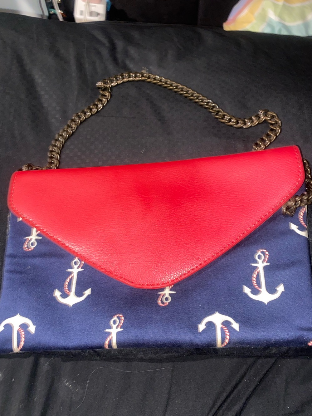 J.Crew Nautical Anchor Print Chain Strap Envelope Crossbody Clutch Navy Red